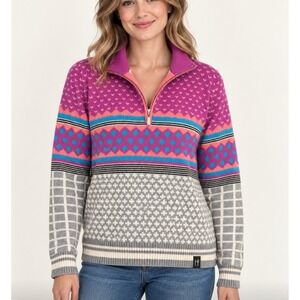 Neve Womens 1/4 Zip Pullover Merino Wool Blend Sweater Sz Medium Multicolor I